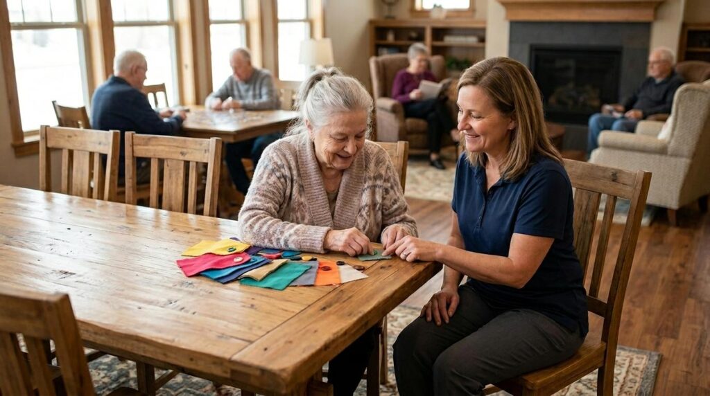 Older woman playing game with younger woman in